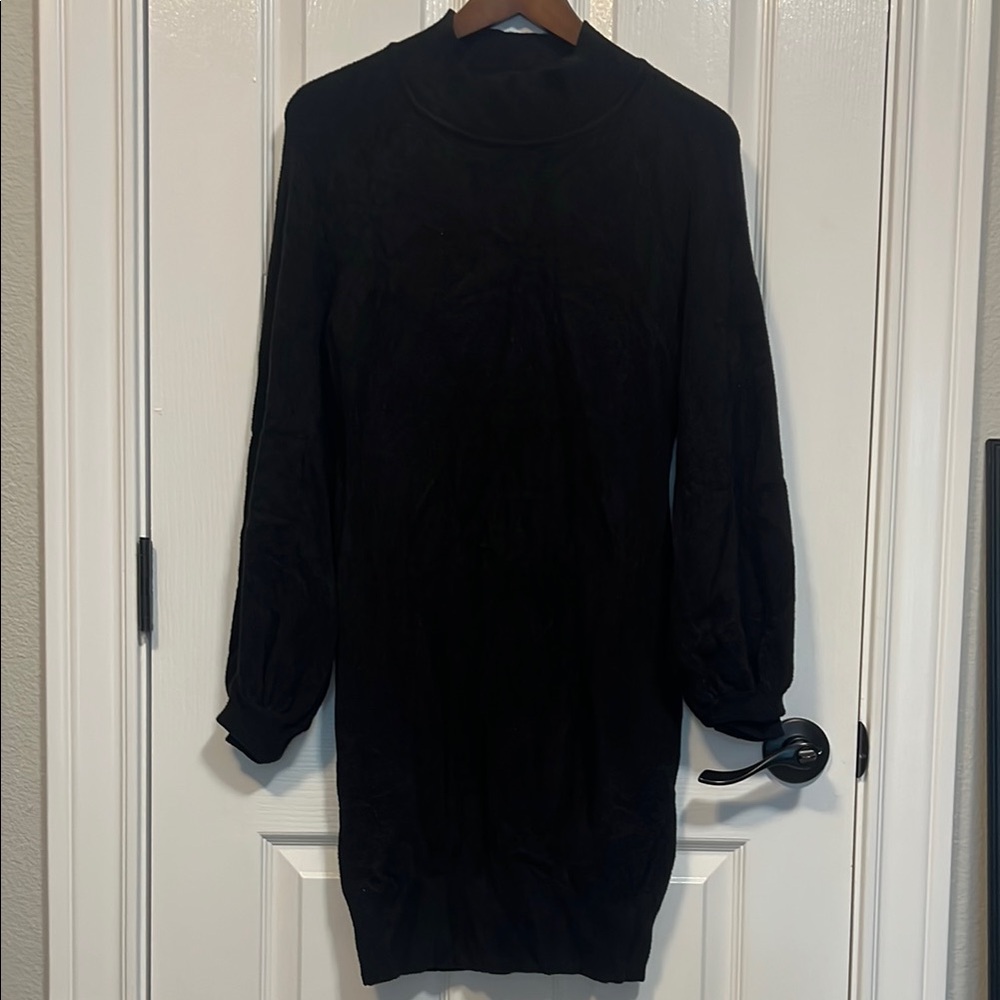 Mock Neck Black Long Sleeve Sweater Dress